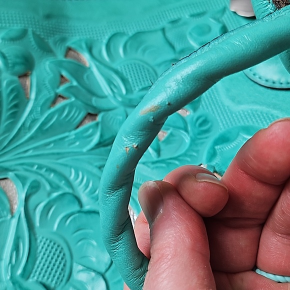 Patricia Nash Leather Cut Out Tooling Collection Cavo Floral Tote ❤️ 💙 Aqua - Picture 11 of 16